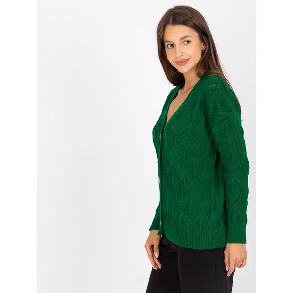 Fashionhunters Dark green openwork cardigan with RUE PARIS buttons