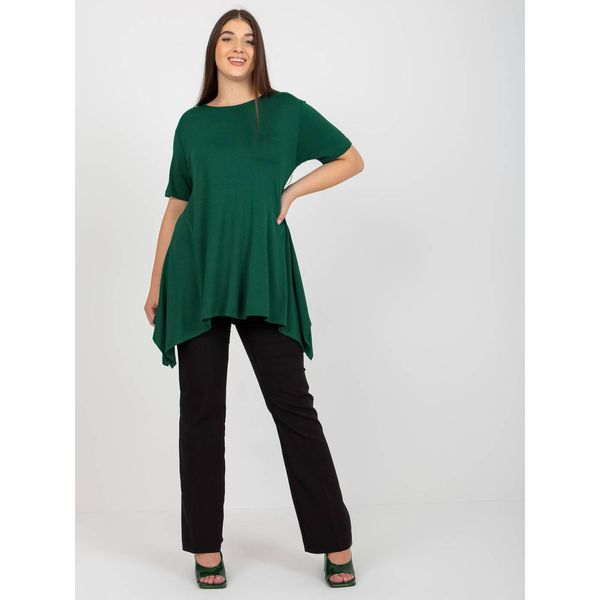 Fashionhunters Dark green plain plus size blouse with short sleeves