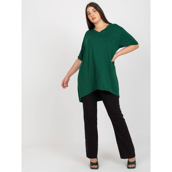 Fashionhunters Dark green plain plus size blouse with short sleeves
