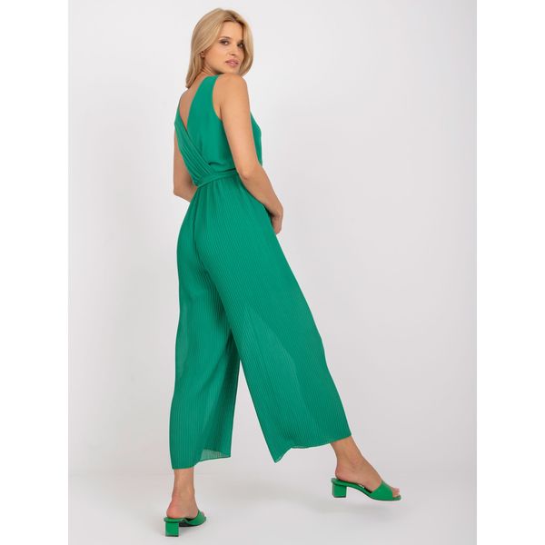 Fashionhunters Dark green pleated jumpsuit with a binding