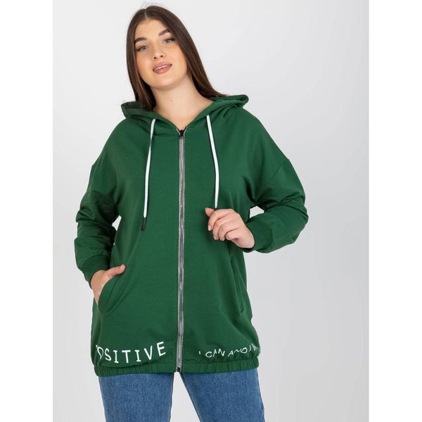 Fashionhunters Dark green plua size zipped sweatshirt with a hood