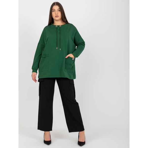 Fashionhunters Dark green plus size basic sweatshirt with pockets