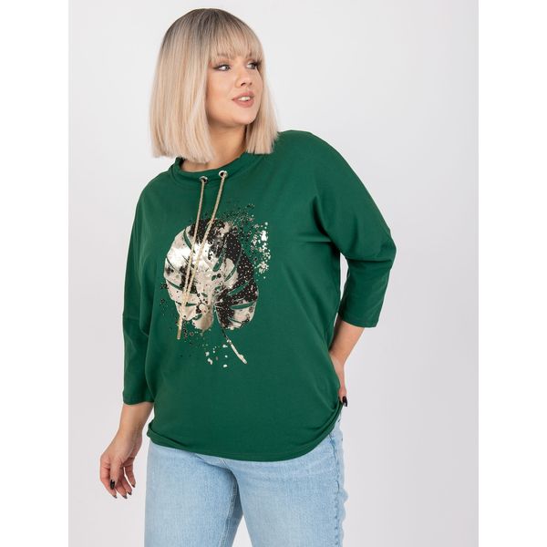 Fashionhunters Dark green plus size blouse with a loose cut