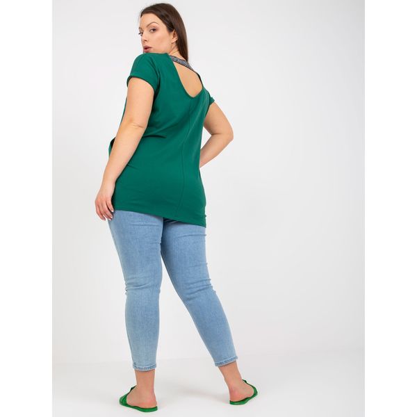 Fashionhunters Dark green plus size blouse with lettering at the neckline