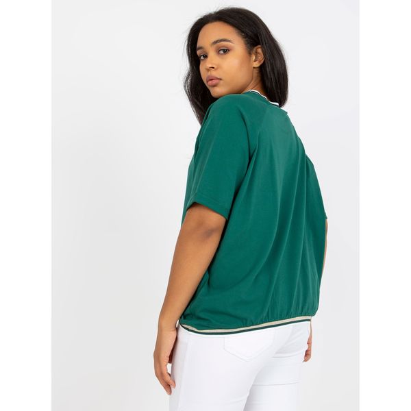 Fashionhunters Dark green plus size blouse with short sleeves