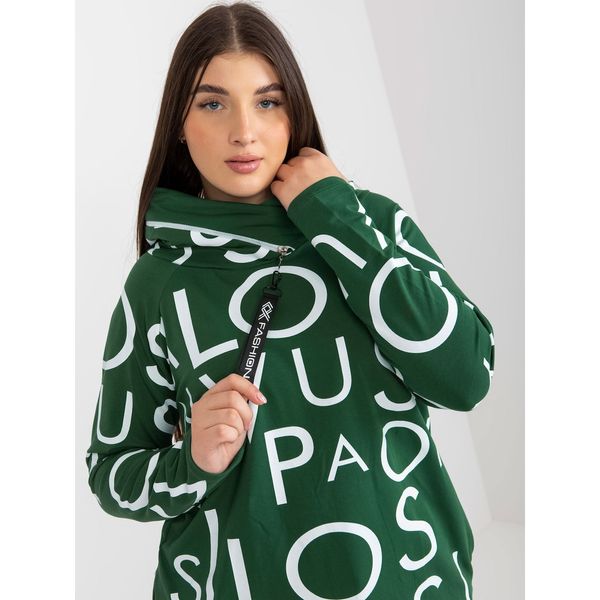 Fashionhunters Dark green plus size sweatshirt with a printed hoodie