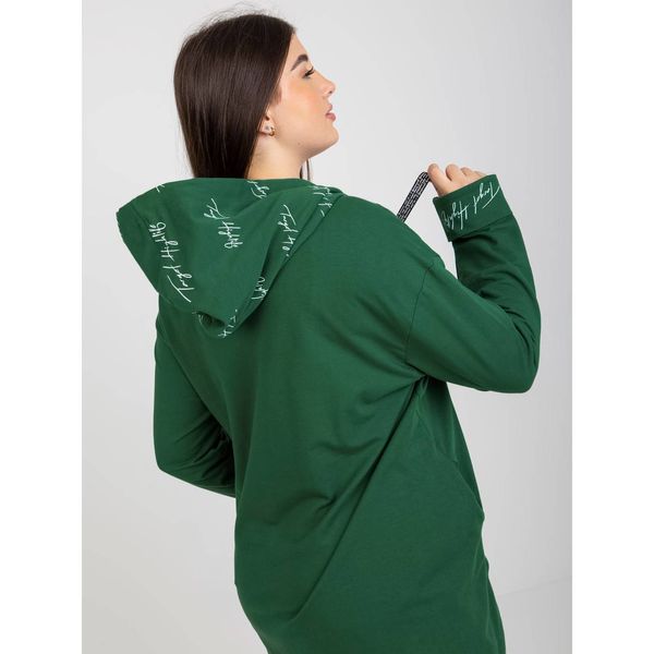 Fashionhunters Dark green plus size zip up hoodie with slogans