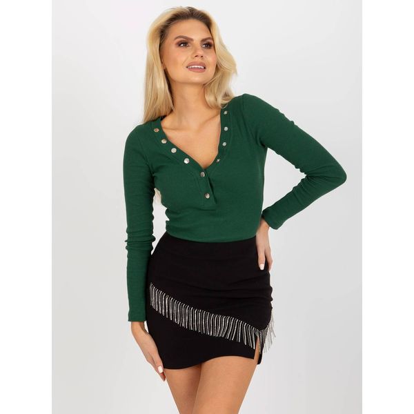 Fashionhunters Dark green ribbed fitted blouse