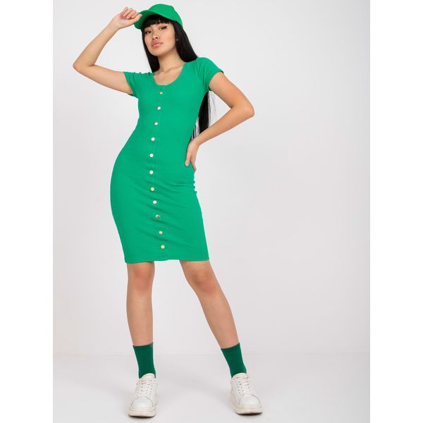 Fashionhunters Dark green ribbed fitted dress with RUE PARIS buttons
