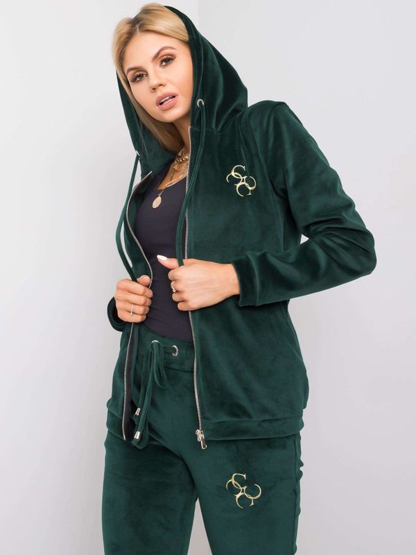 Fashionhunters Dark green women's velour set