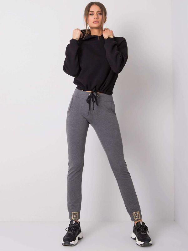 Fashionhunters Dark grey sweatpants with application