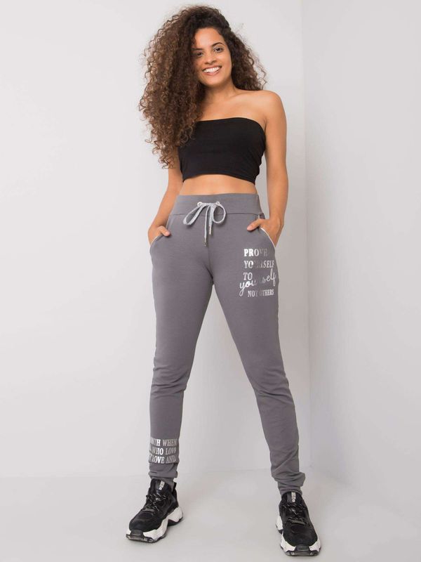 Fashionhunters Dark grey women's sweatpants with inscription