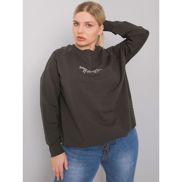 Fashionhunters Dark khaki plus size sweatshirt with Marlow slogan