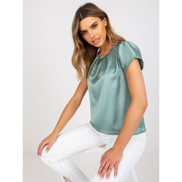 Fashionhunters Dark mint loose blouse in imitation satin RUE PARIS