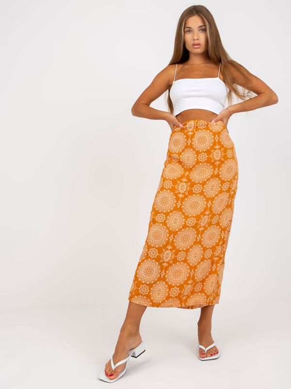 Fashionhunters Dark orange FRESH MADE pencil skirt with viscose tie