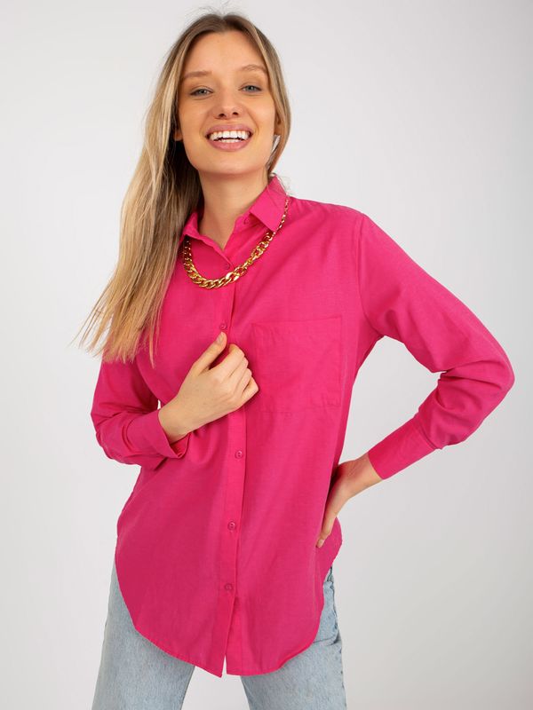 Fashionhunters Dark pink oversize button shirt with pocket