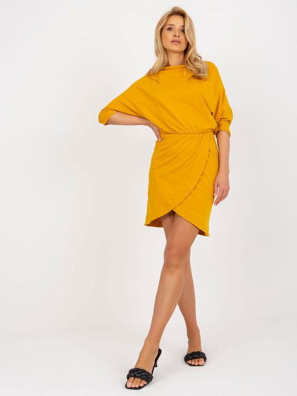Fashionhunters Dark yellow casual dress with 3/4 sleeves