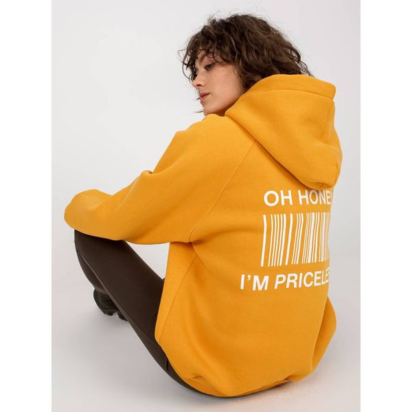 Fashionhunters Dark yellow sweatshirt with a print on the back