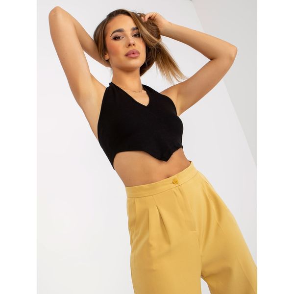 Fashionhunters Dark yellow wide trousers in high-waisted fabric