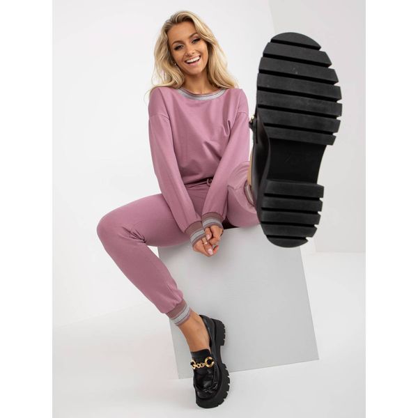 Fashionhunters Dirty pink tracksuit set with a sweatshirt without a hood