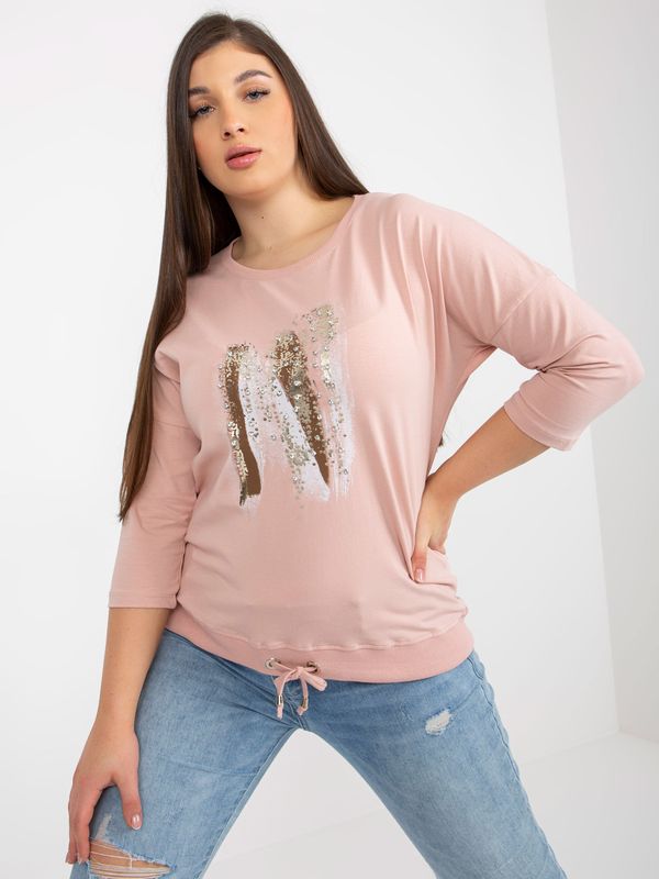 Fashionhunters Dusty pink blouse plus size with print