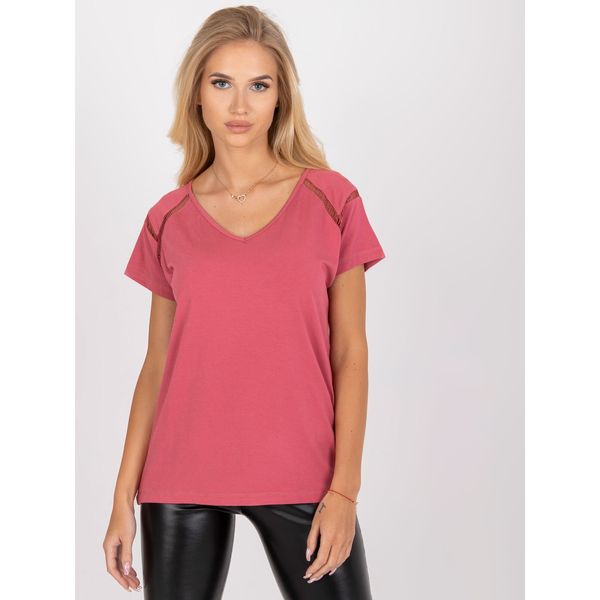 Fashionhunters Dusty pink casual blouse with short sleeves