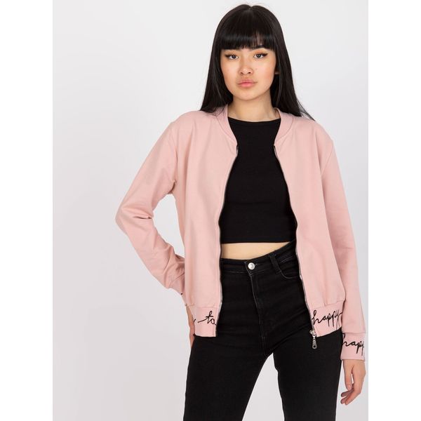 Fashionhunters Dusty pink cotton bomber sweatshirt with a zipper