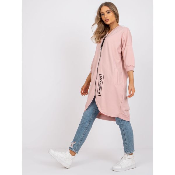 Fashionhunters Dusty pink cotton long zip up sweatshirt