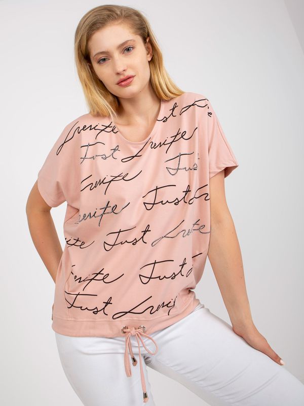 Fashionhunters Dusty pink cotton t-shirt larger size with text