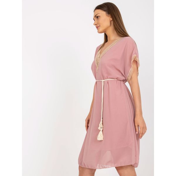 Fashionhunters Dusty pink light one size dress with a V-neck