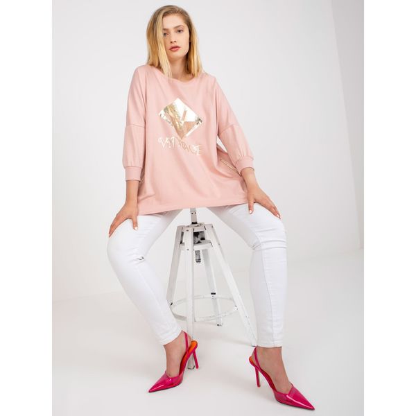 Fashionhunters Dusty pink long plus size blouse with pockets