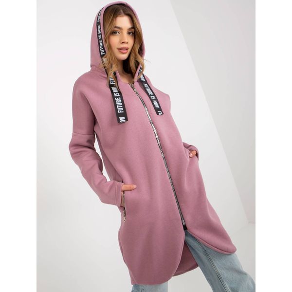 Fashionhunters Dusty pink long zipped sweatshirt with a hood