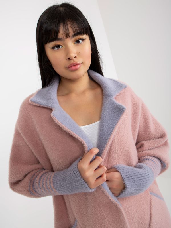 Fashionhunters Dusty pink loose coat made of alpaca with mixed wool