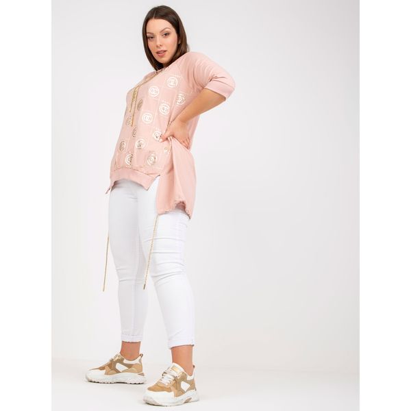 Fashionhunters Dusty pink loose-fitting plus size cotton blouse