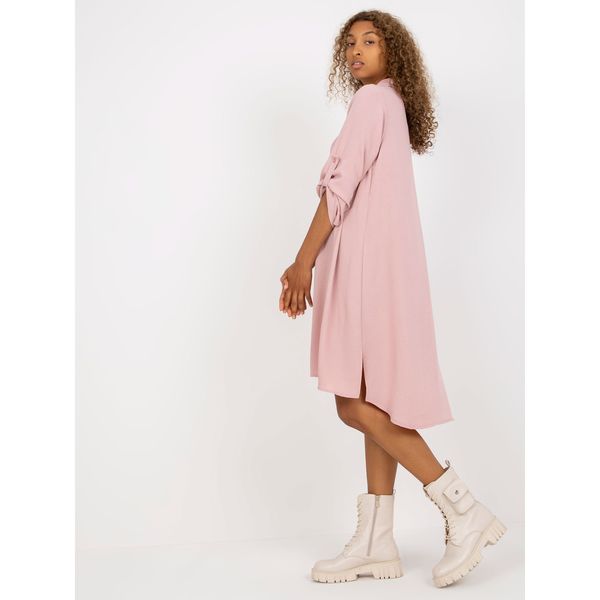 Fashionhunters Dusty pink one size shirt dress with long sleeves