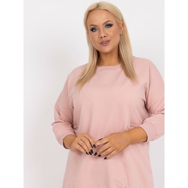 Fashionhunters Dusty pink plus size basic blouse with a round neckline