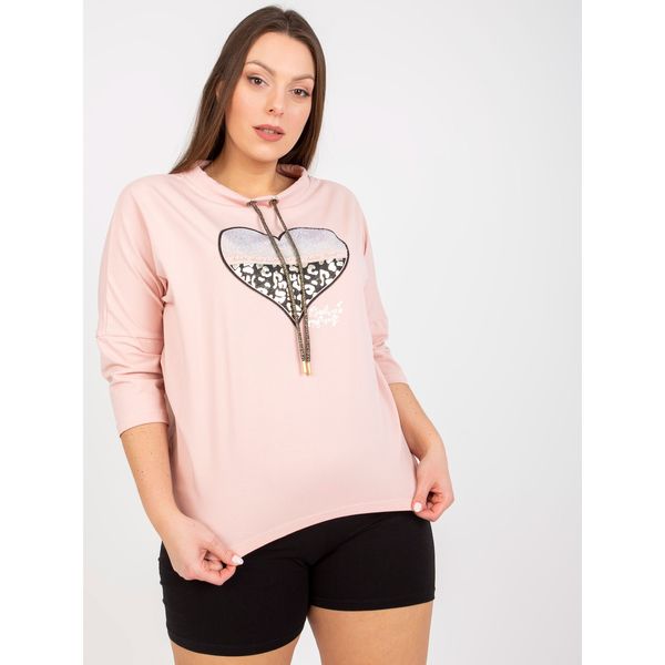 Fashionhunters Dusty pink plus size blouse with a rhinestones appliqué