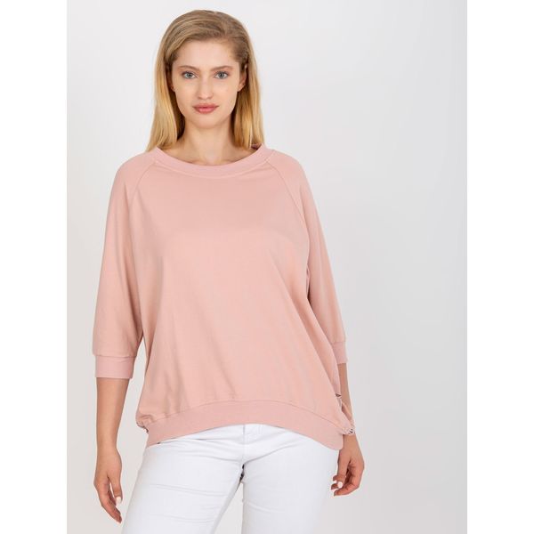 Fashionhunters Dusty pink plus size blouse with a round neckline