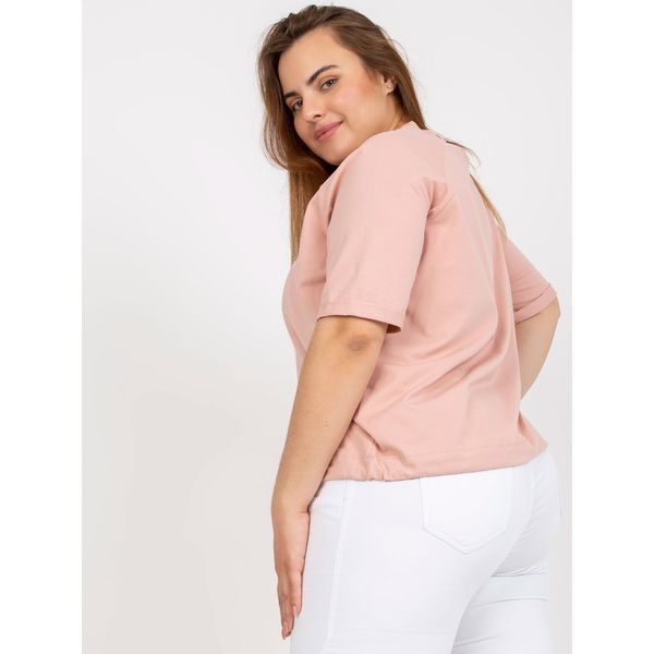 Fashionhunters Dusty pink plus size blouse with a V-neck