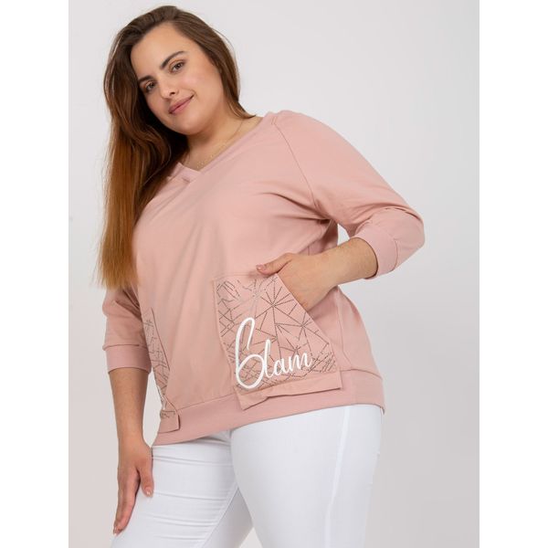 Fashionhunters Dusty pink plus size blouse with applique and inscriptions