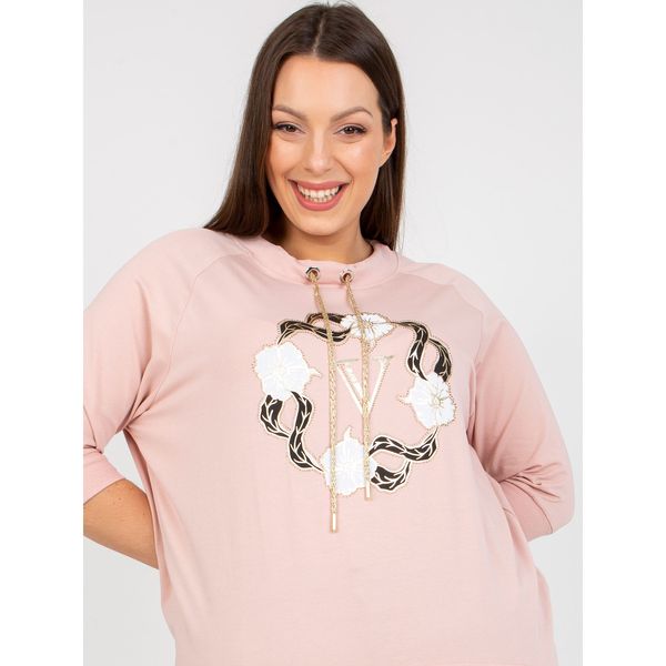 Fashionhunters Dusty pink plus size blouse with rhinestones