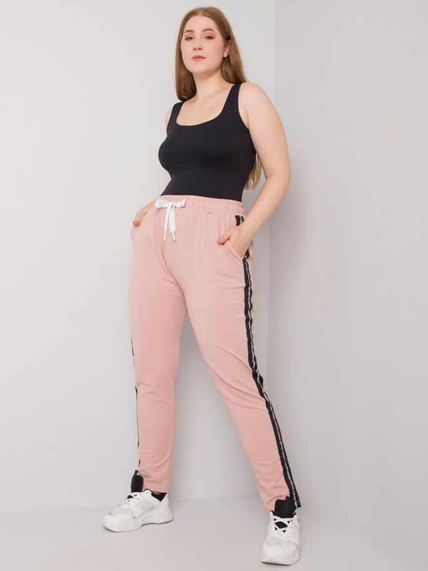 Fashionhunters Dusty pink plus size sweatpants with side stripes by Felise