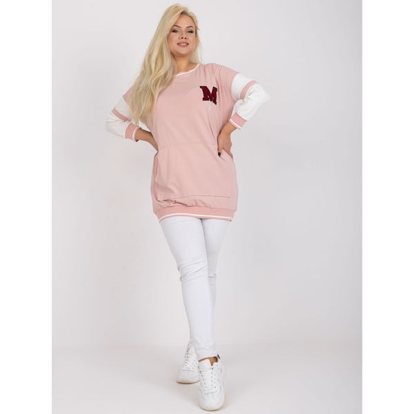 Fashionhunters Dusty pink plus size sweatshirt tunic in a sporty style