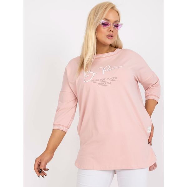 Fashionhunters Dusty pink plus size tunic with Blanche 3/4 sleeves