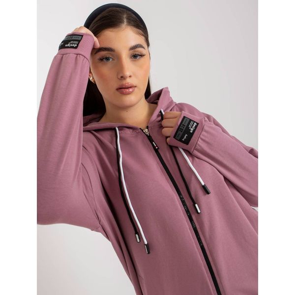 Fashionhunters Dusty pink plus size zip up hoodie with a print on the back