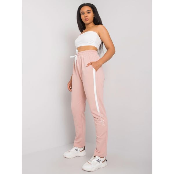 Fashionhunters Dusty pink sweatpants plus size with print
