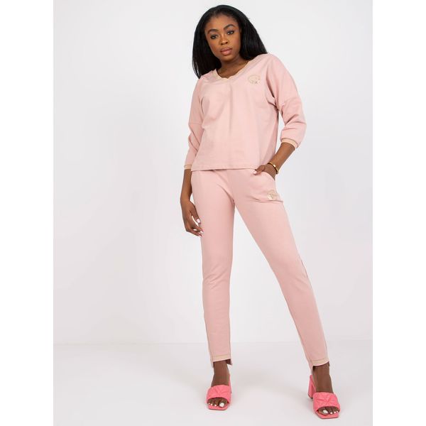 Fashionhunters Dusty pink two-piece cotton casual set