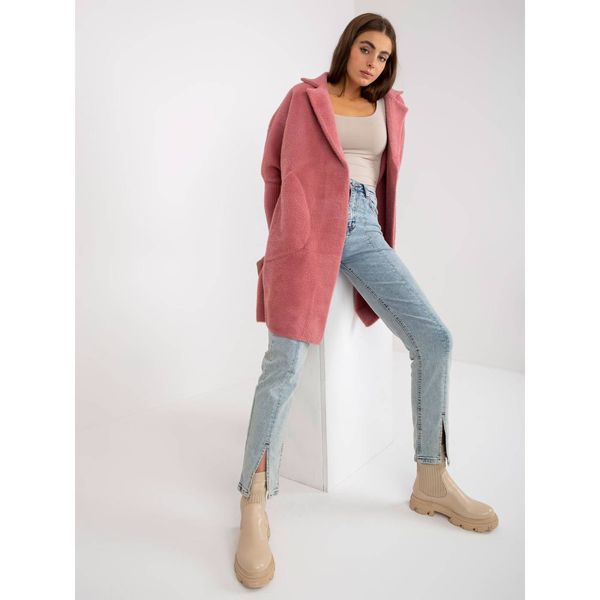 Fashionhunters Dusty pink women's alpaca coat with Eveline wool