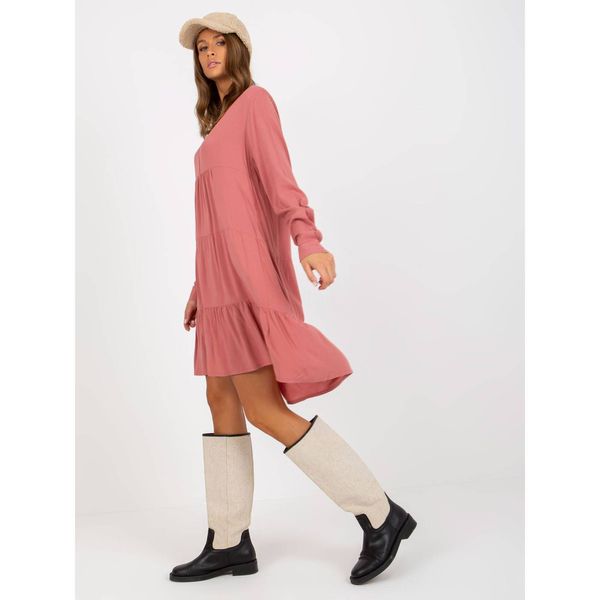 Fashionhunters Dusty pink women's oversize dress with a frill SUBLEVEL