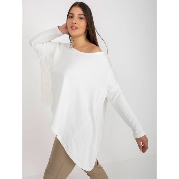 Fashionhunters Ecru asymmetric plus size basic long sleeve sweatshirt